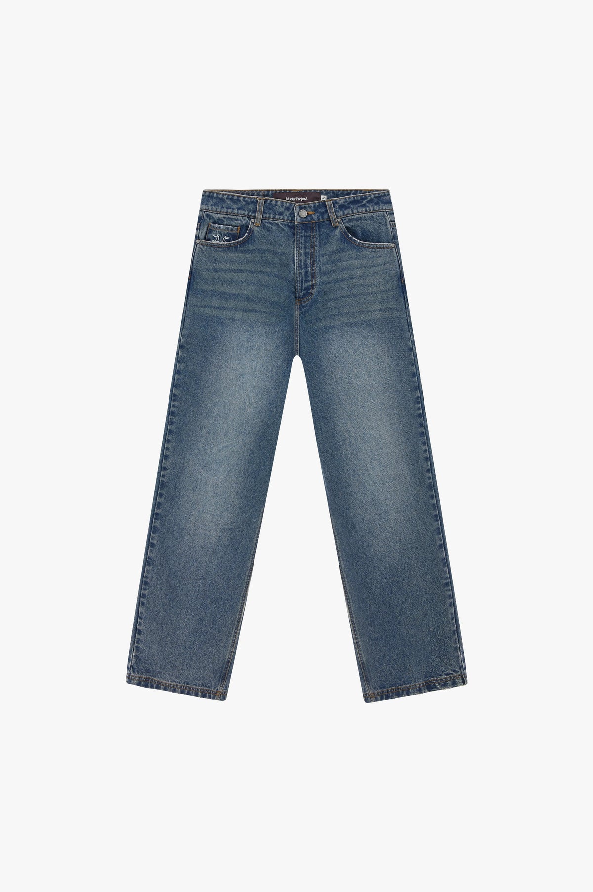 Basic Straight Jeans Dark Indigo Bleach