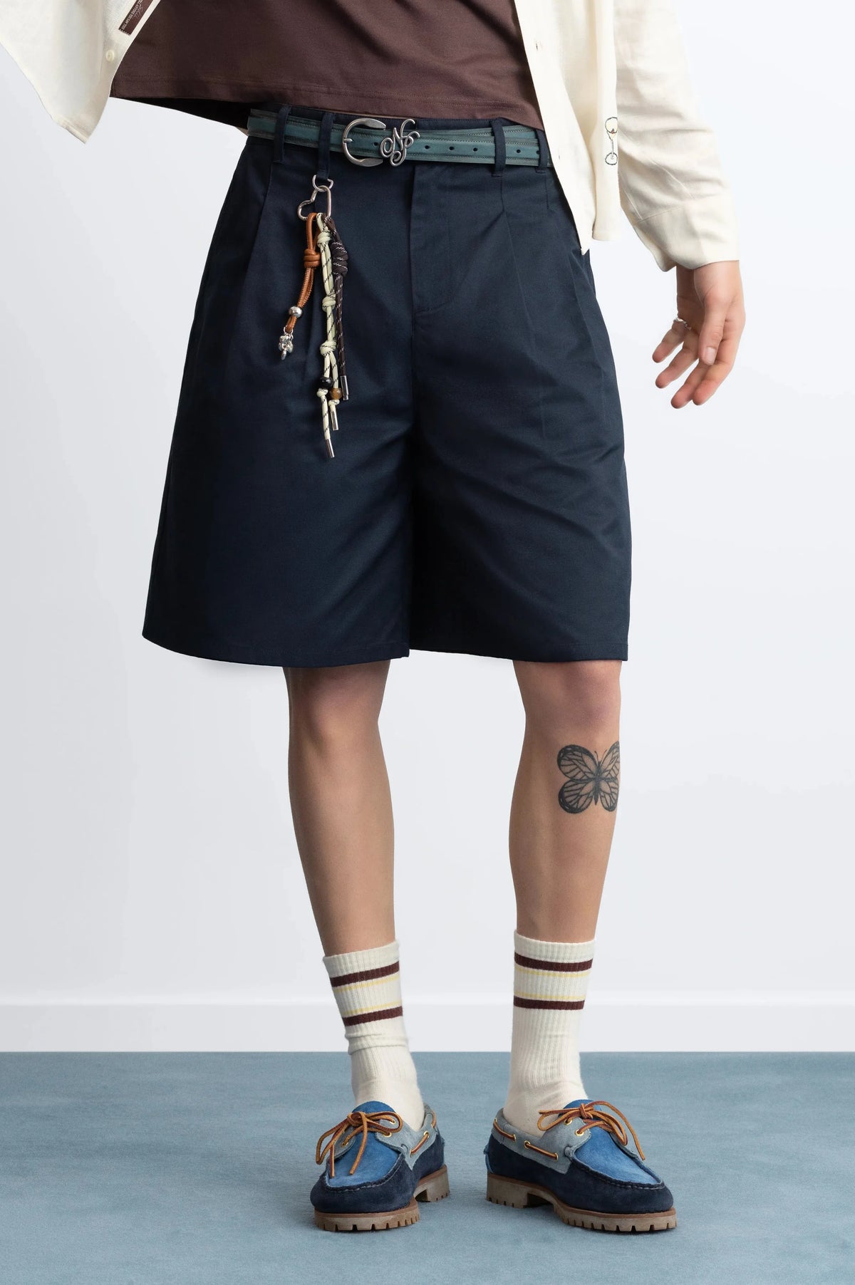 Pleated Chino Shorts Navy
