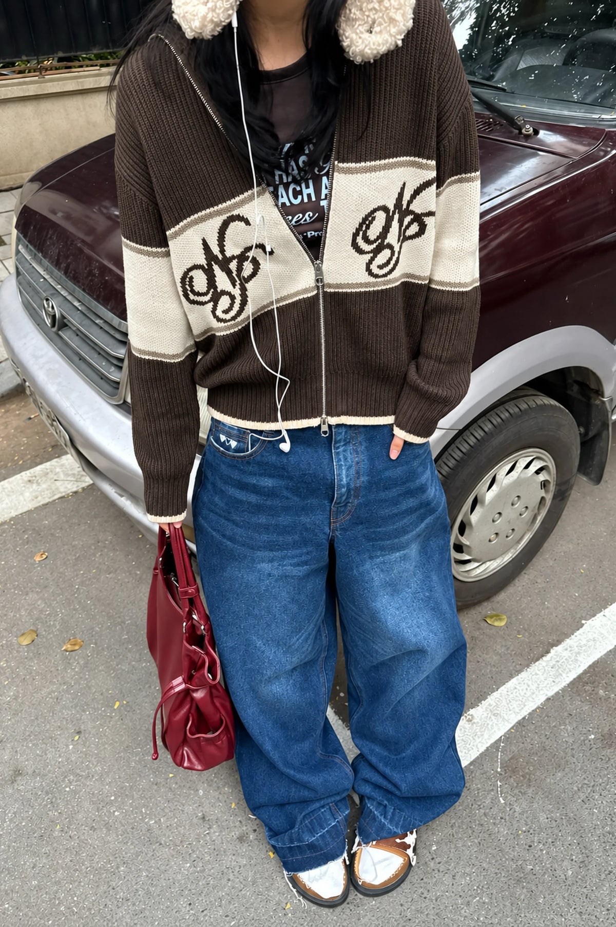 Voyage Knit Zip-Up Cardigan Brown