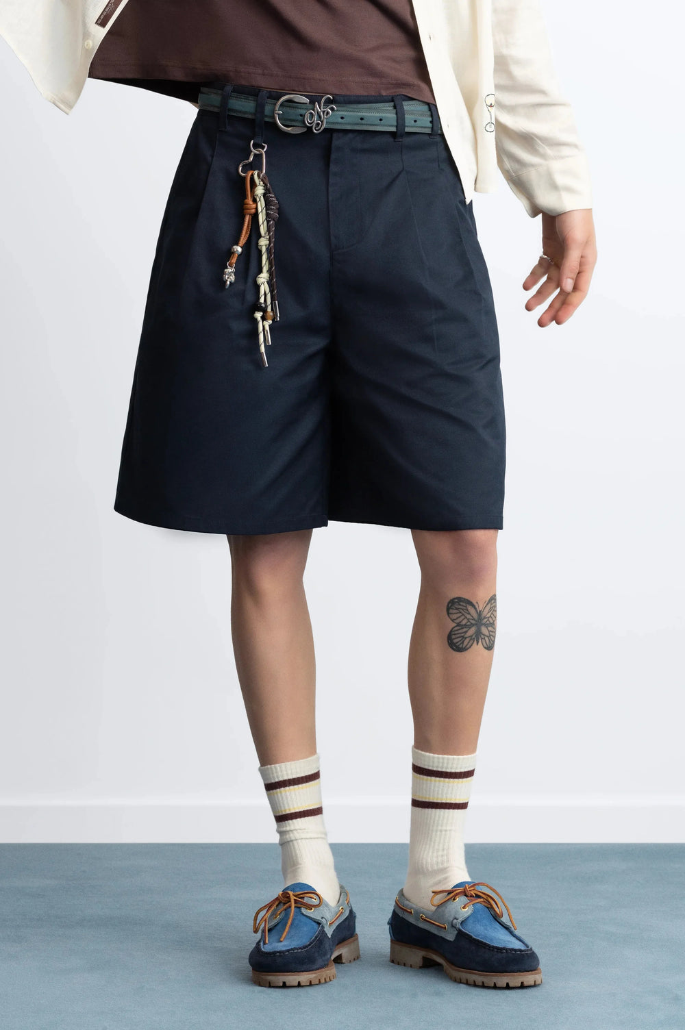 Pleated Chino Shorts Navy