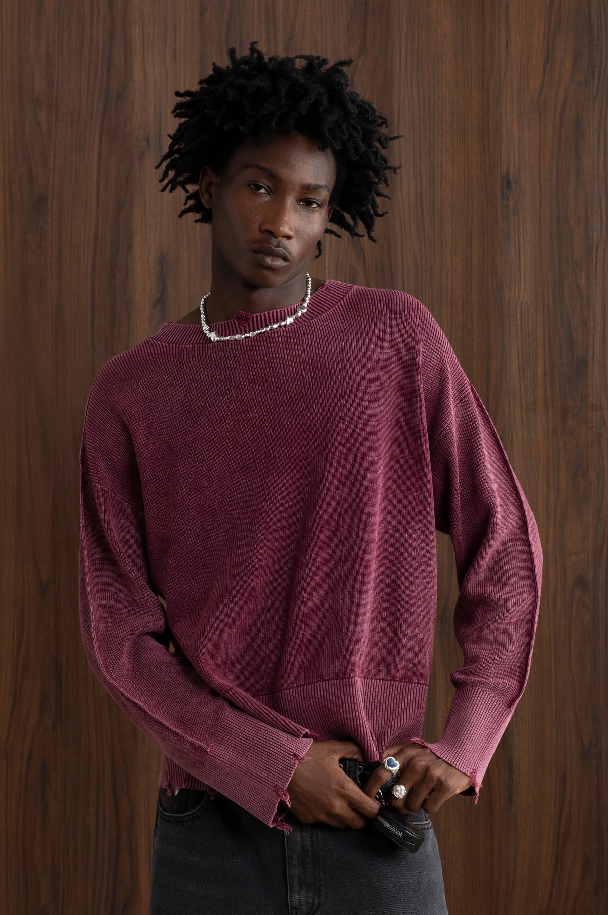 Perfect Cropped Knit Sweater Burgundy